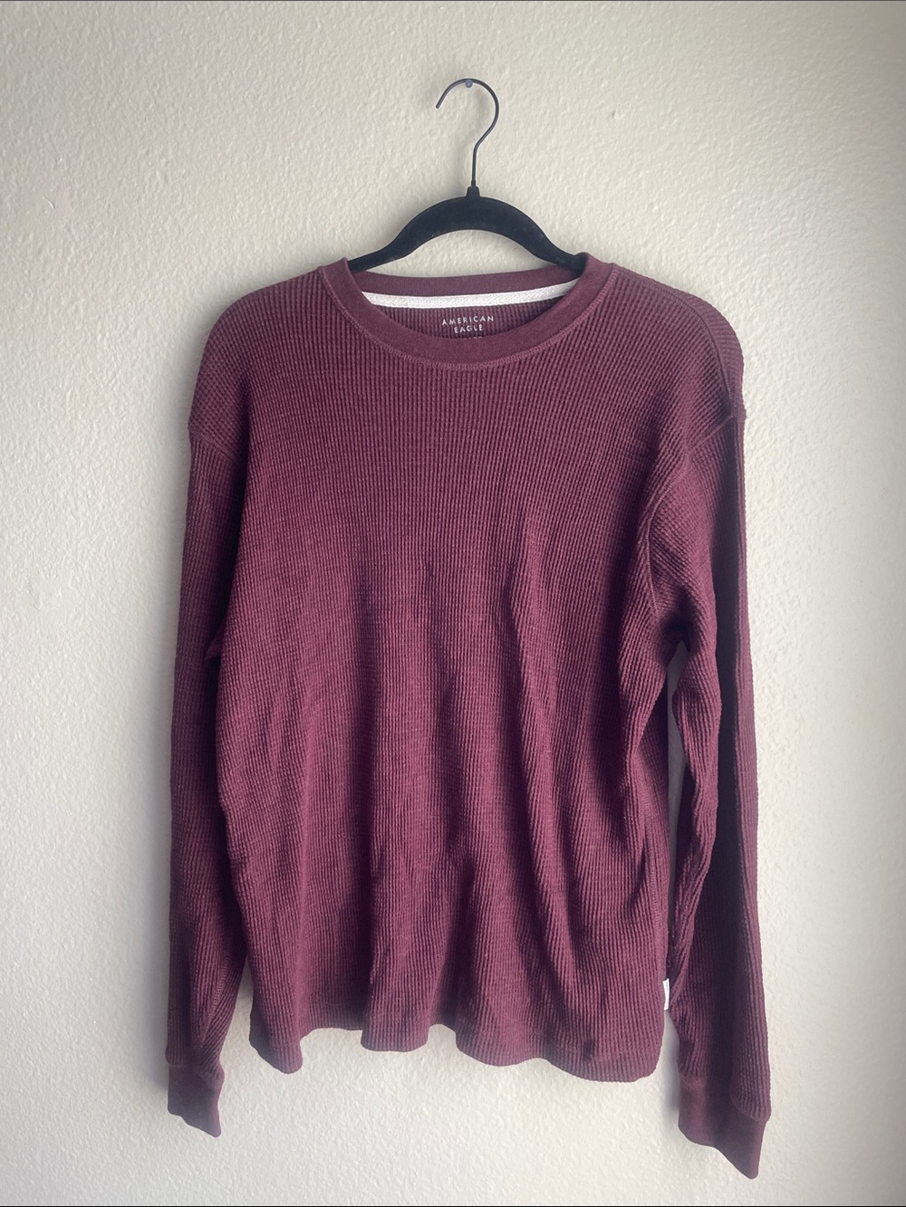 American Eagle Outfitters Crewneck Waffle Knit Sweater - Maroon